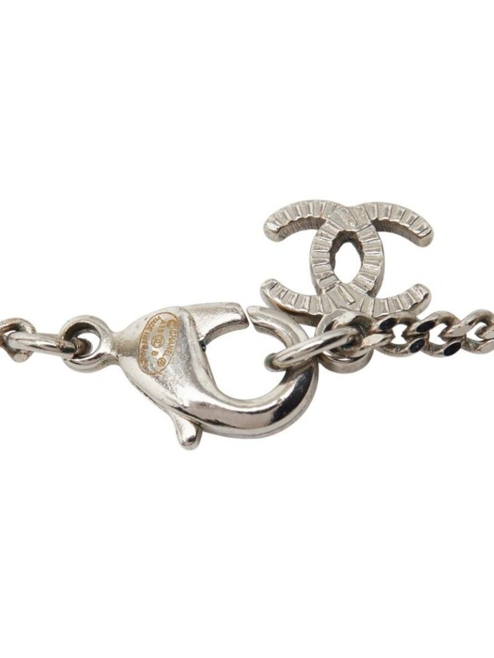 Chanel CC Logo Pearl Tweed Silver Black Blue Metal - Picture 5 of 7